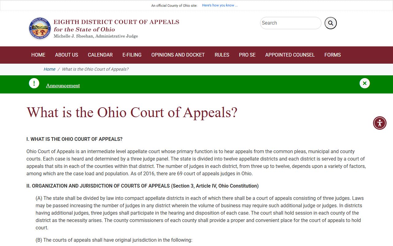Cuyahoga County Eighth District Court of Appeals and Ohio court of appeals role