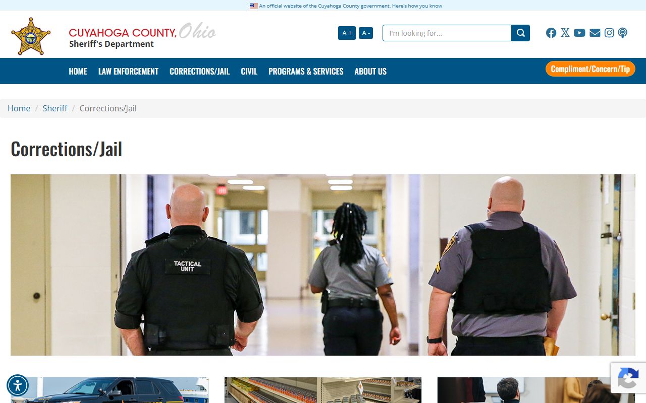 Cuyahoga County Corrections Center jail page with inmate population report links