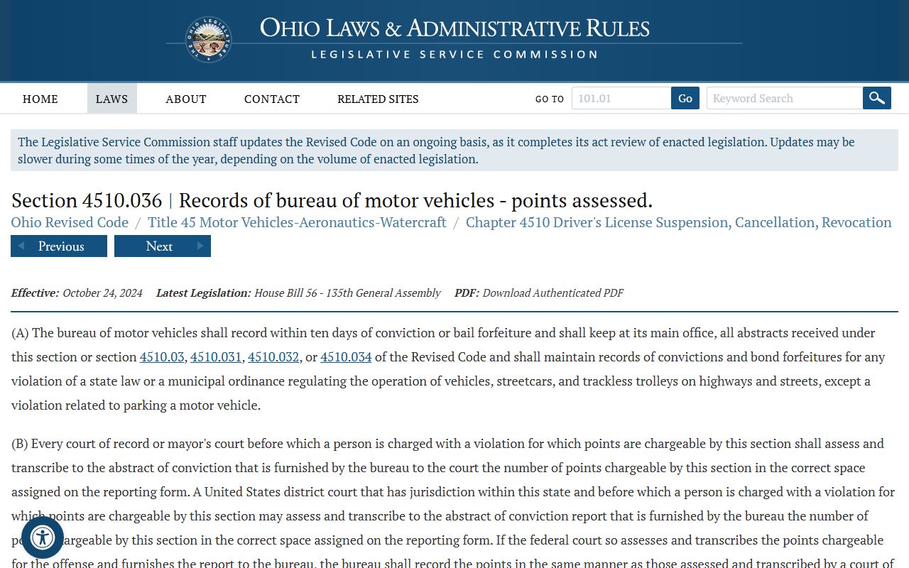 Ohio driver license points statute affecting Cuyahoga County traffic court records